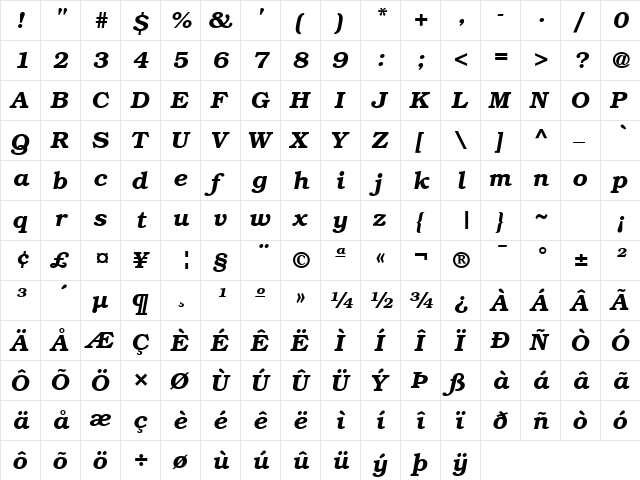 BookwomanSH Demi Italic  glyph index