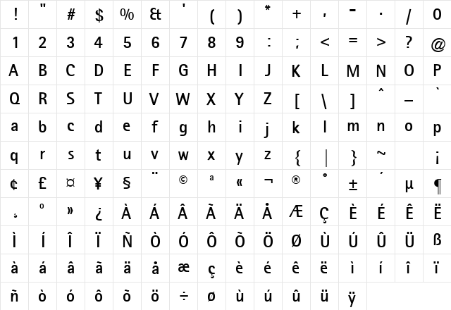 ATRotisSemiSans-Bold Regular  glyph index