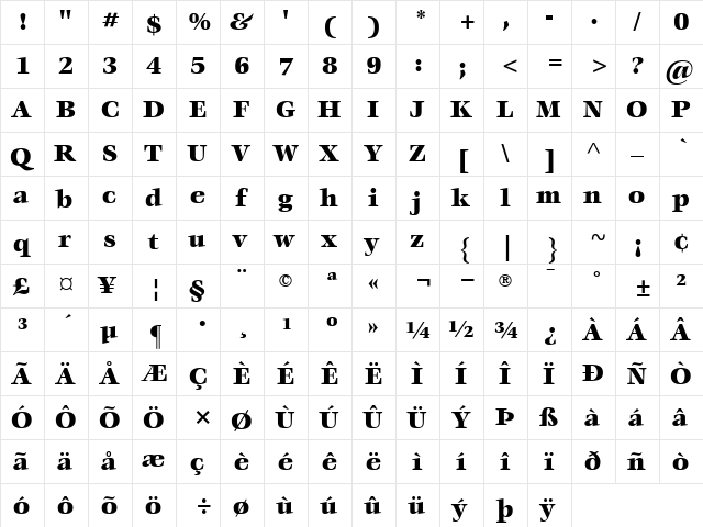 ITCVeljovic-Black Black  glyph index