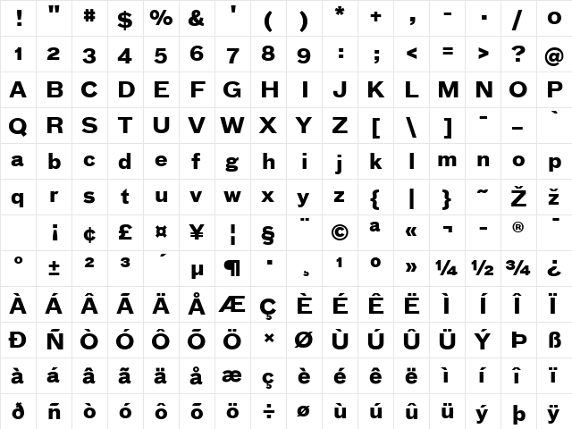 Bau-Bold Regular  glyph index