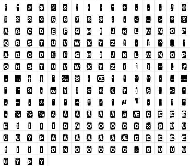 a_BrokerCm Regular  glyph index