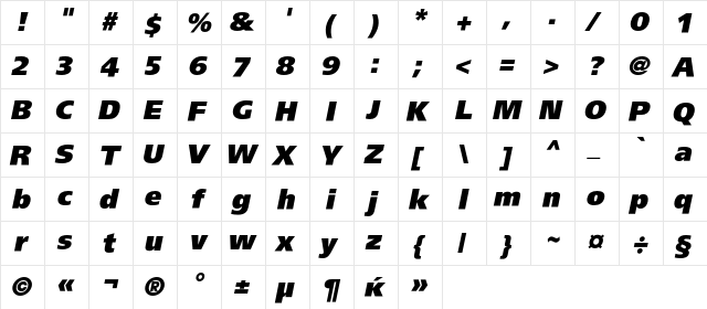 AGForeignerXC Italic  glyph index