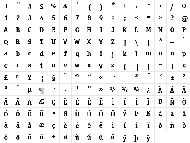 ITCOfficinaSerif Bold  glyph index