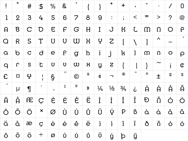 MediaSerifEF Regular  glyph index