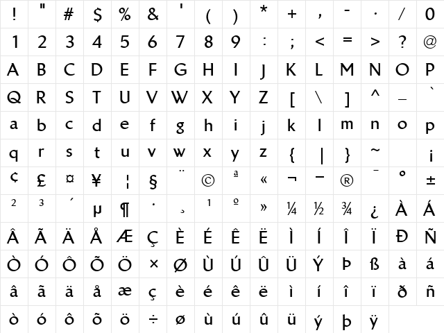 LTBrewery Light Bold  glyph index