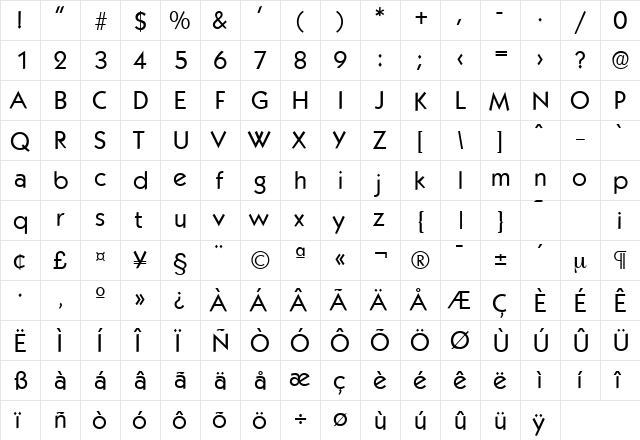 Koblenz-Serial DB Regular  glyph index