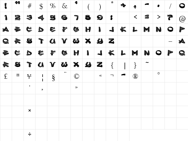 inner city Regular  glyph index