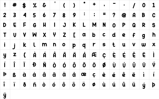 The Drean Regular  glyph index