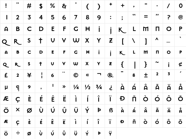 MasonSans Bold  glyph index