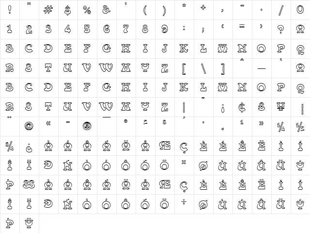 Tambourine D Regular  glyph index