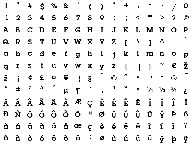 LubalinGraph LT Bold  glyph index