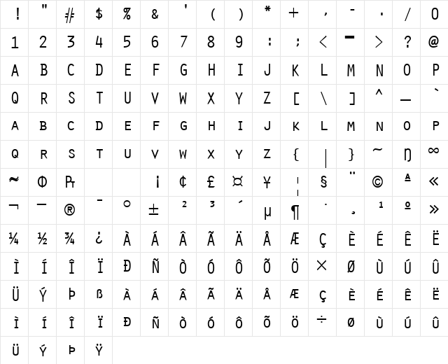 Orator Regular  glyph index