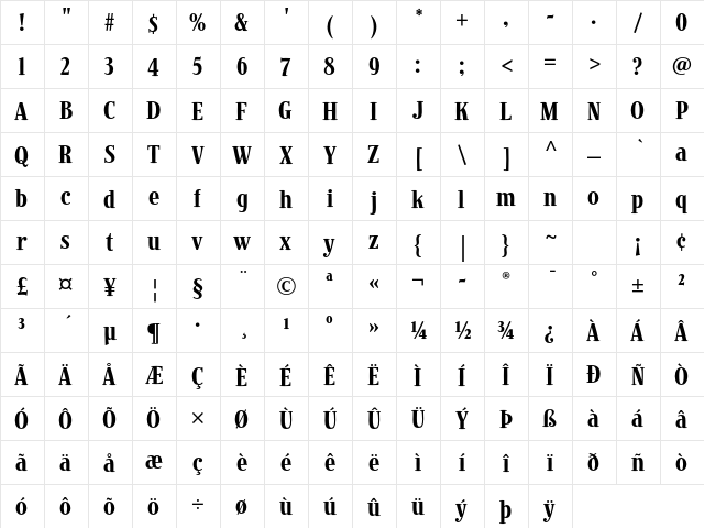 Jimbo Std Condensed  glyph index