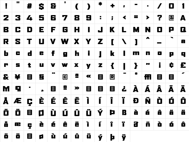 AgencyFB Regular  glyph index