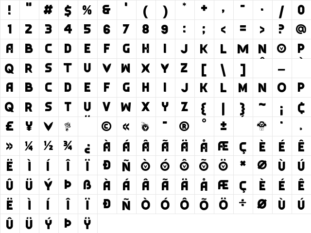 Typesauce Regular  glyph index