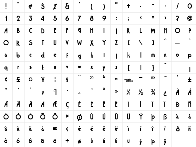 Tango Regular  glyph index