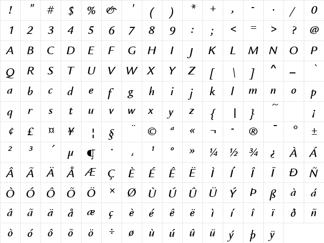 Legacy Sans Md ITC TT MediumIta  glyph index