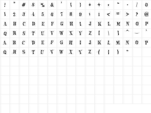 LD Stenciled Regular  glyph index
