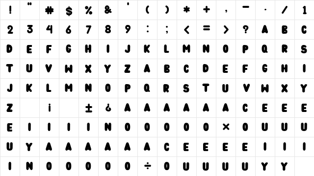 Bubble Water Regular  glyph index