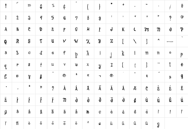Freakshow-RealScaryA Regular  glyph index