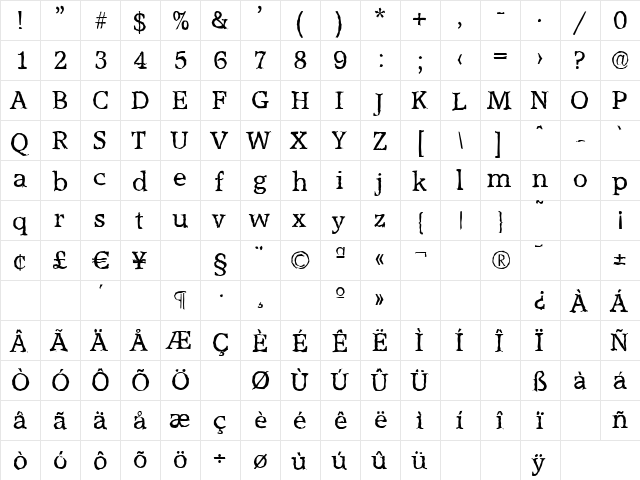 MichaelBeckerAntique Regular  glyph index