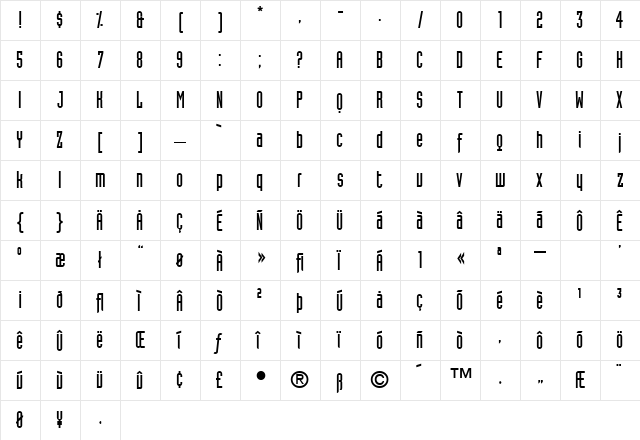 Industria-SolidA Regular  glyph index
