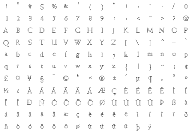 Weiss Hollow Regular  glyph index