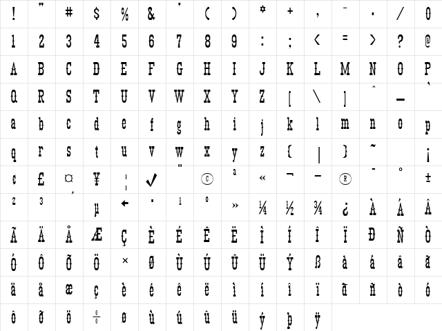 KyhotaBarbed Regular  glyph index