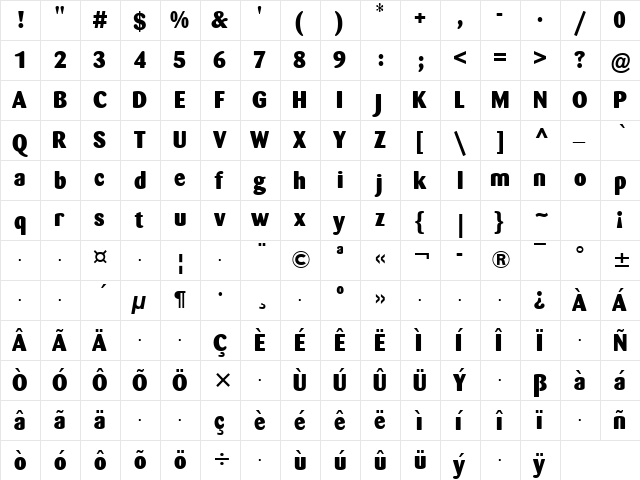 Mellow Regular  glyph index