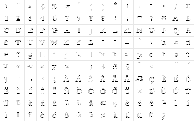 URWAntiquaTBolOu1 Regular  glyph index