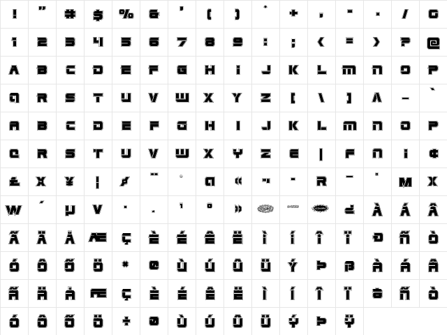 Edge Racer Academy Regular  glyph index
