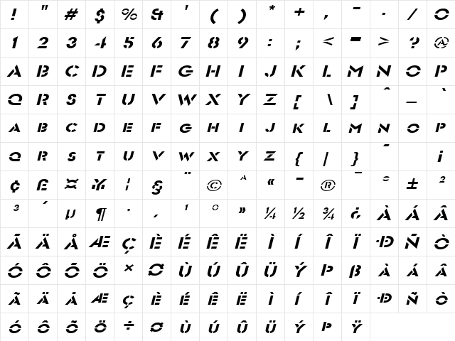 Stencil Sans-Extended Italic  glyph index