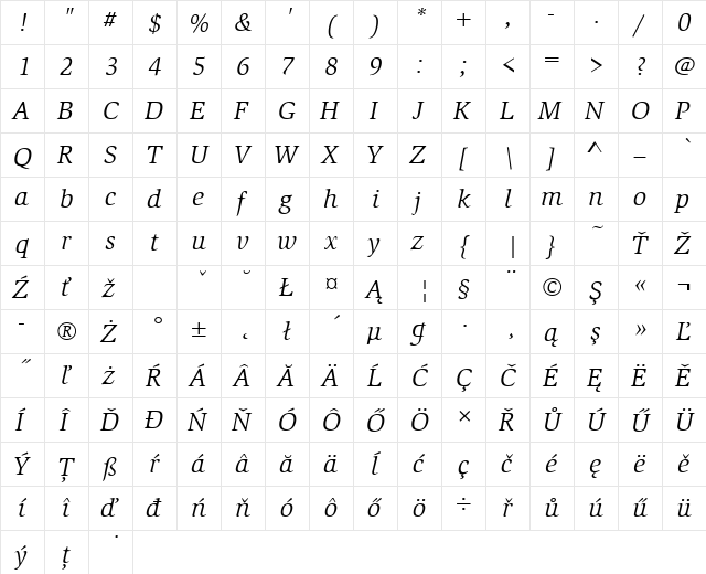 SlimbachItcTEE Italic  glyph index