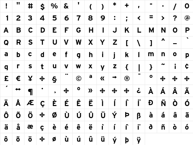 InterstatePlus Bold  glyph index