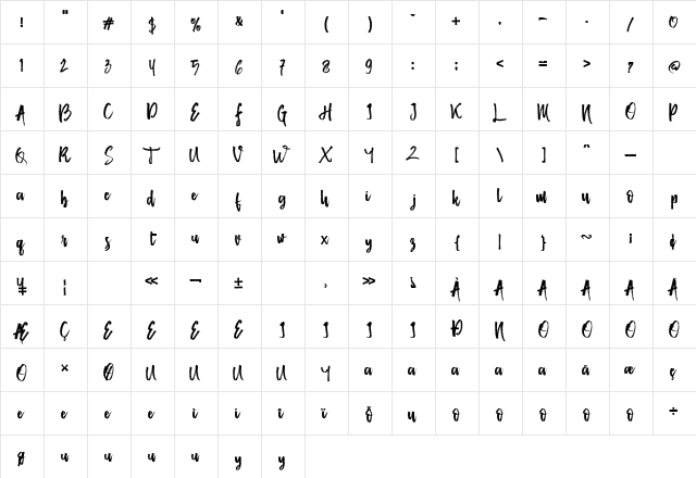 Mister Fast Regular  glyph index