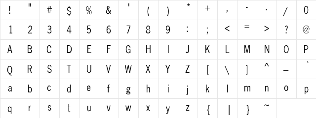 NewsGothicCnd-N Regular  glyph index
