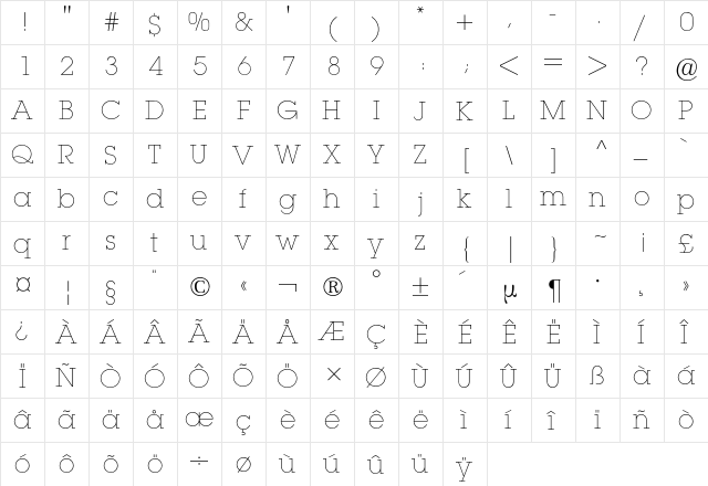 Lubalin BQ Regular  glyph index