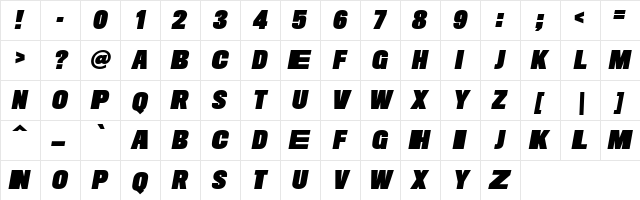 New Machines DEMO Regular  glyph index