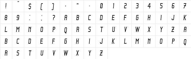 Beholder Italic  glyph index