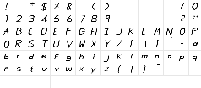 Singapore Italic  glyph index