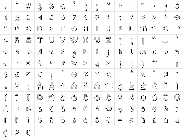 Akaju Outline Regular  glyph index