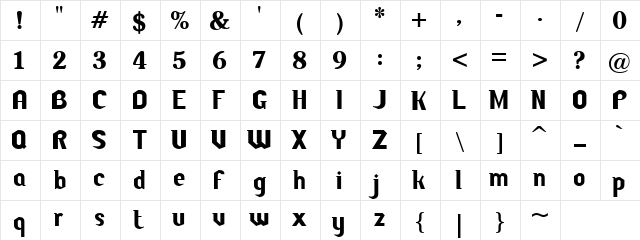 Broken Nib Regular  glyph index