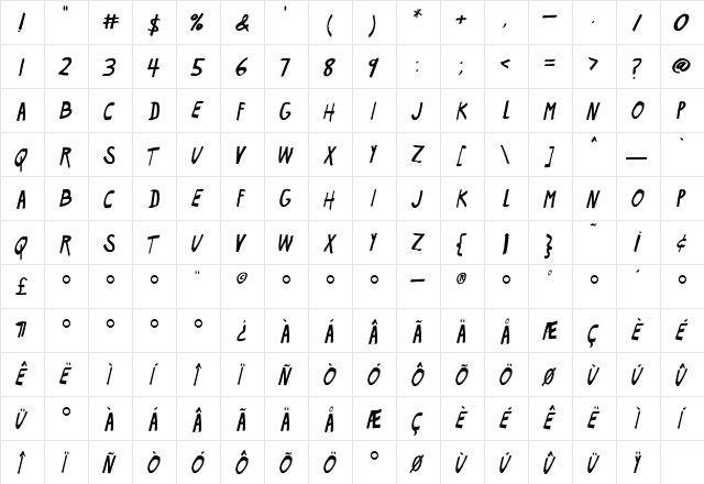 Flyerfonts Regular  glyph index