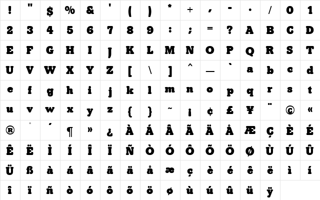 Hillman MN Regular  glyph index