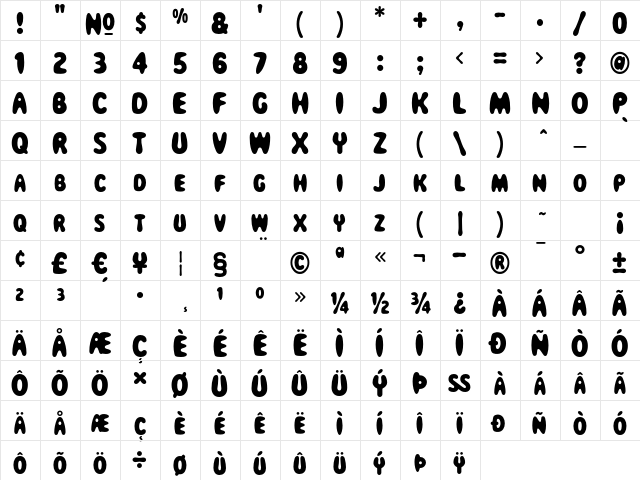 Magical Mystery Tour Regular  glyph index