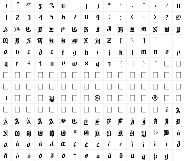 FZ GOTHIC 1 Normal  glyph index