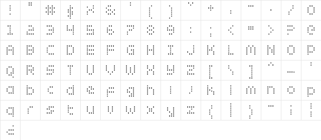 Zado Regular  glyph index