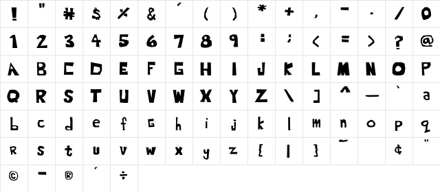 Blahh Regular  glyph index