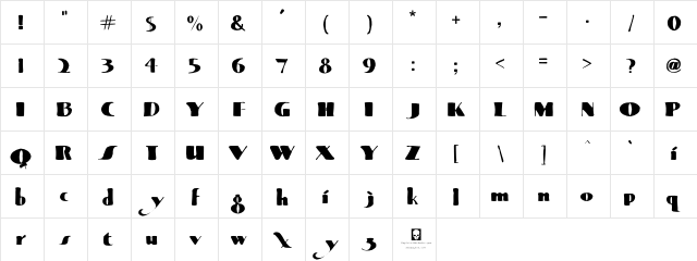 LHF Super Thick & Thin Regular  glyph index
