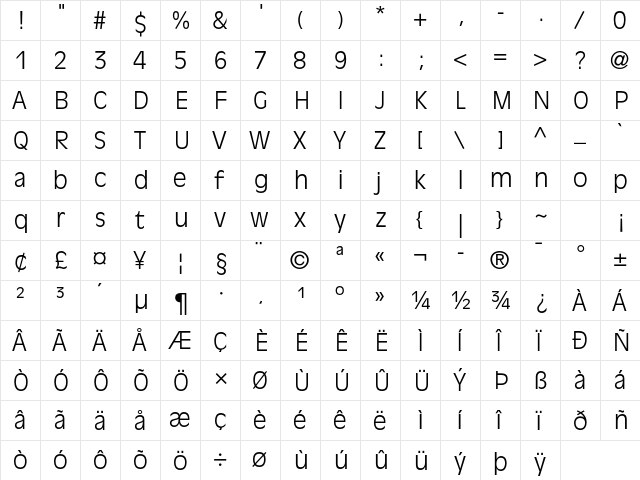 Antique Olive Std Light  glyph index
